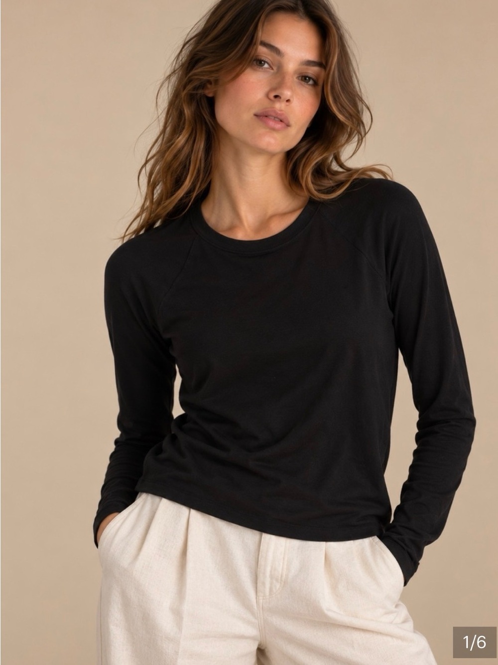Women's Black Long-Sleeve Crewneck Top